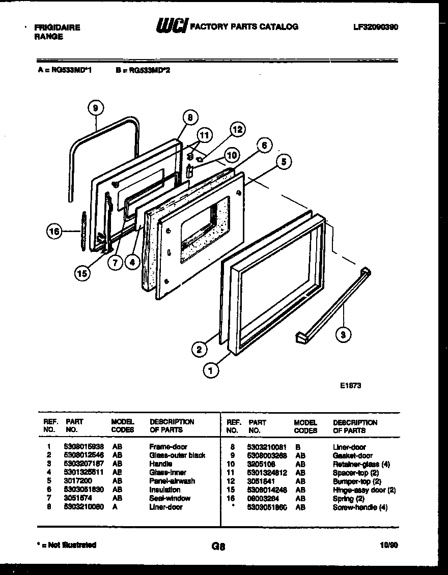 Frigidaire RG533MDW1 door parts diagram