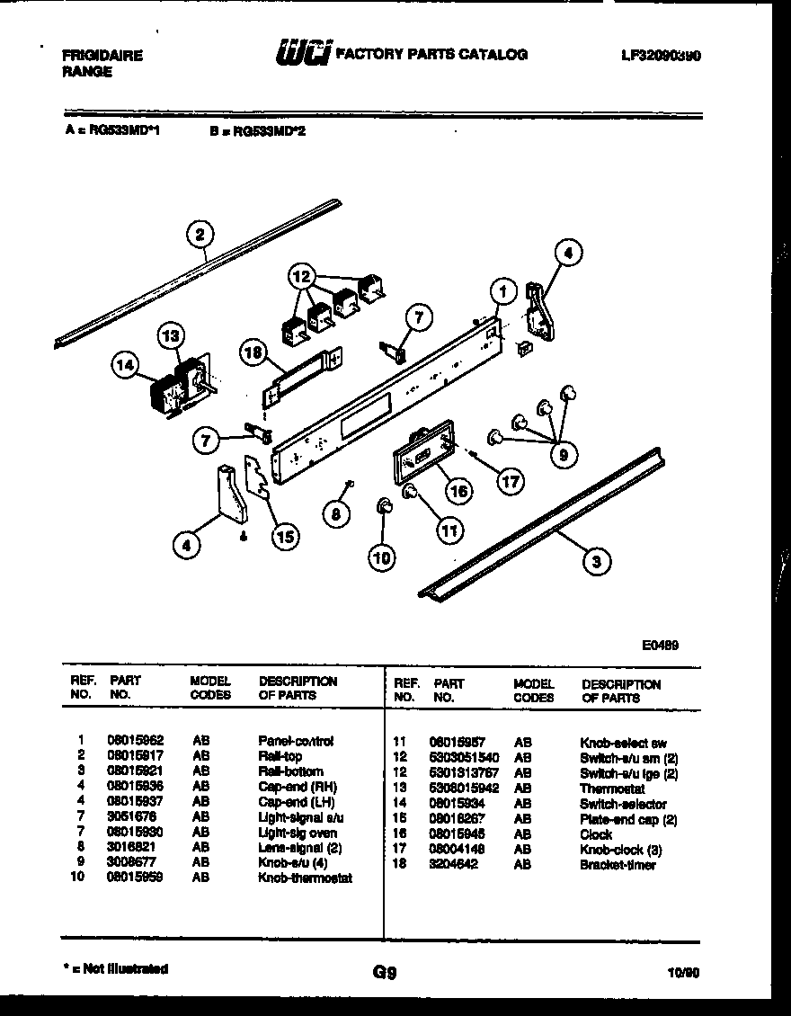 Frigidaire RG533MDW1 control panel diagram