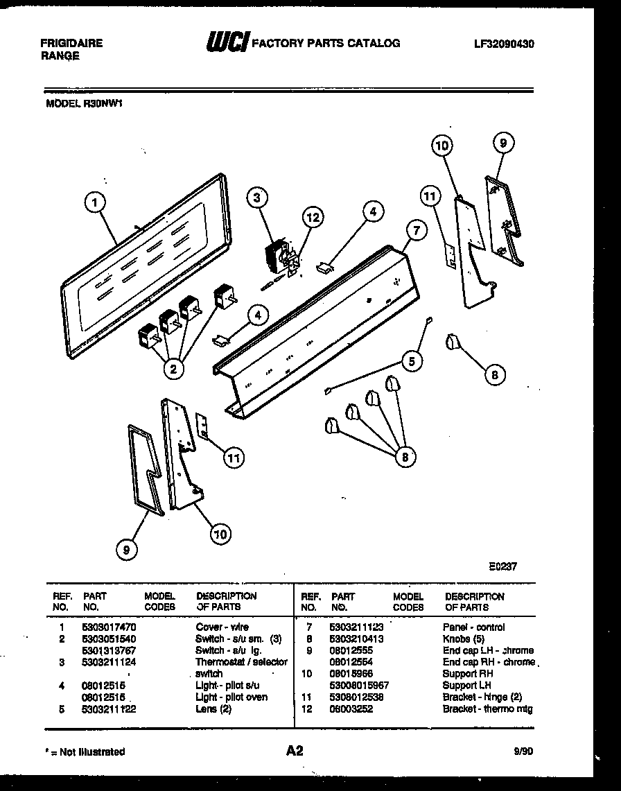 Frigidaire R30NW1 control panel diagram