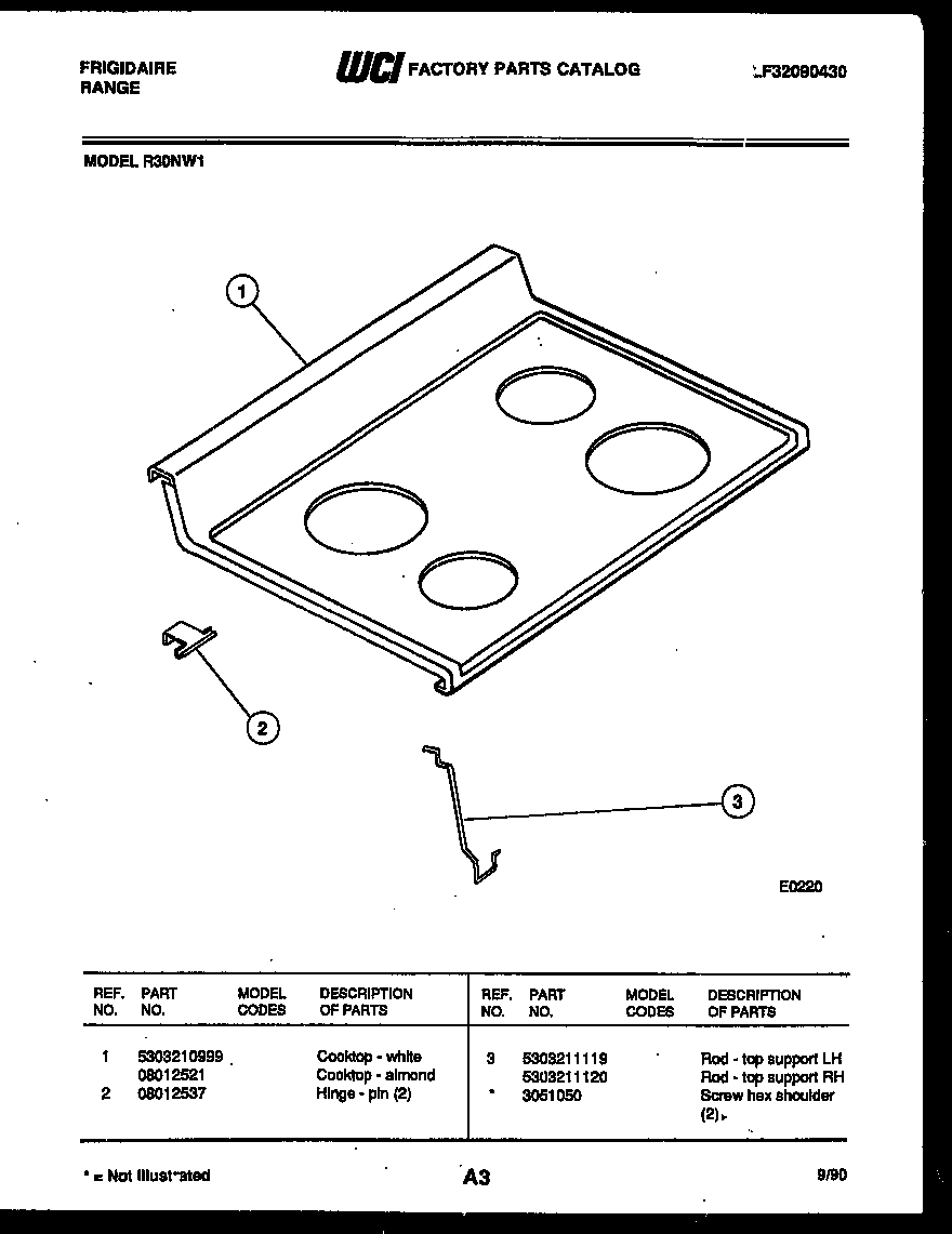 Frigidaire R30NW1 cooktop parts diagram