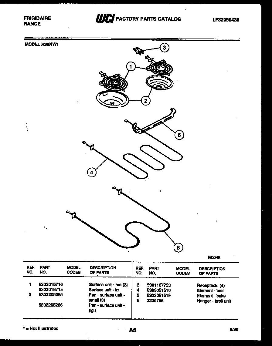 Frigidaire R30NW1 broiler parts diagram