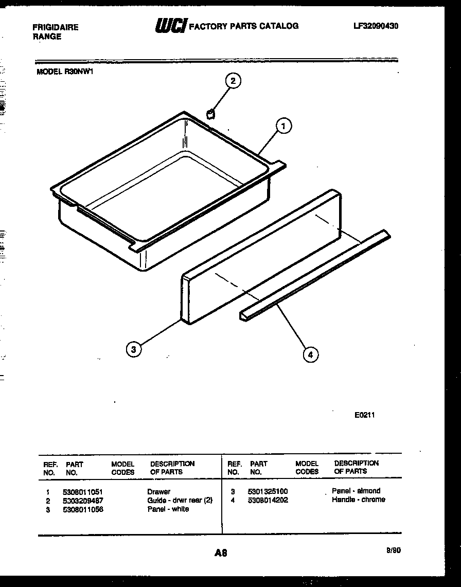 Frigidaire R30NW1 drawer parts diagram