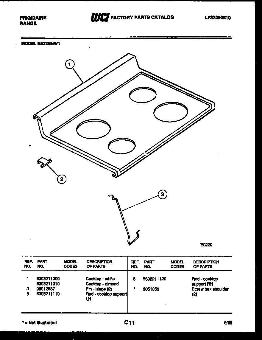 Frigidaire RE32BNW1 cooktop parts diagram