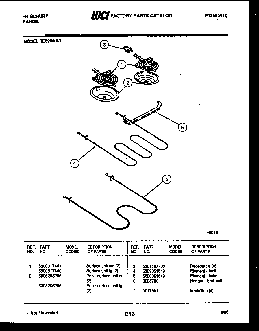 Frigidaire RE32BNW1 broiler parts diagram