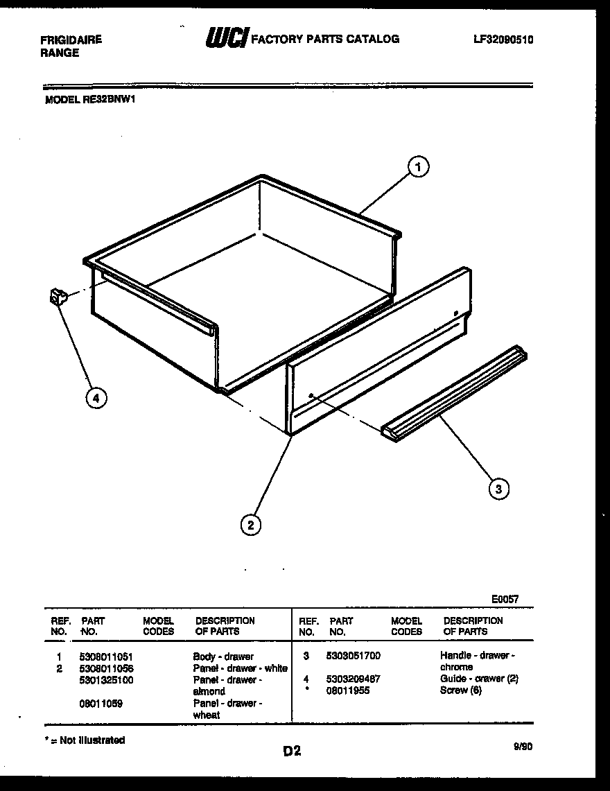 Frigidaire RE32BNW1 drawer parts diagram