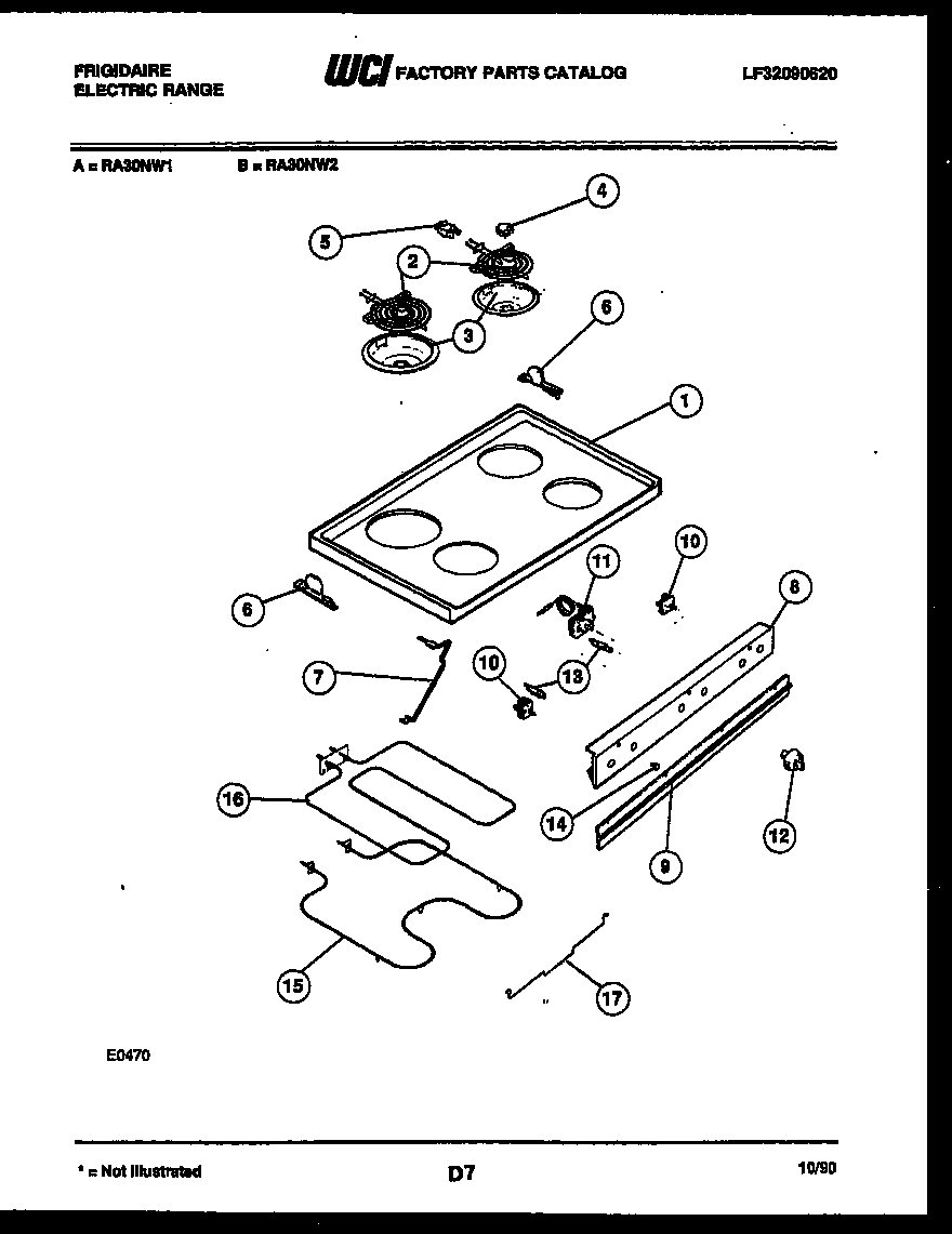 Frigidaire RA30NW1 cooktop and broiler parts diagram