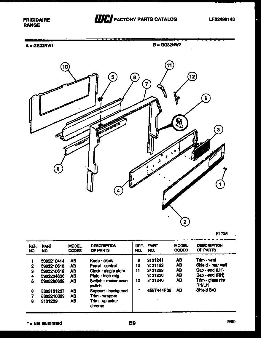 Frigidaire GG32NW2 backguard diagram