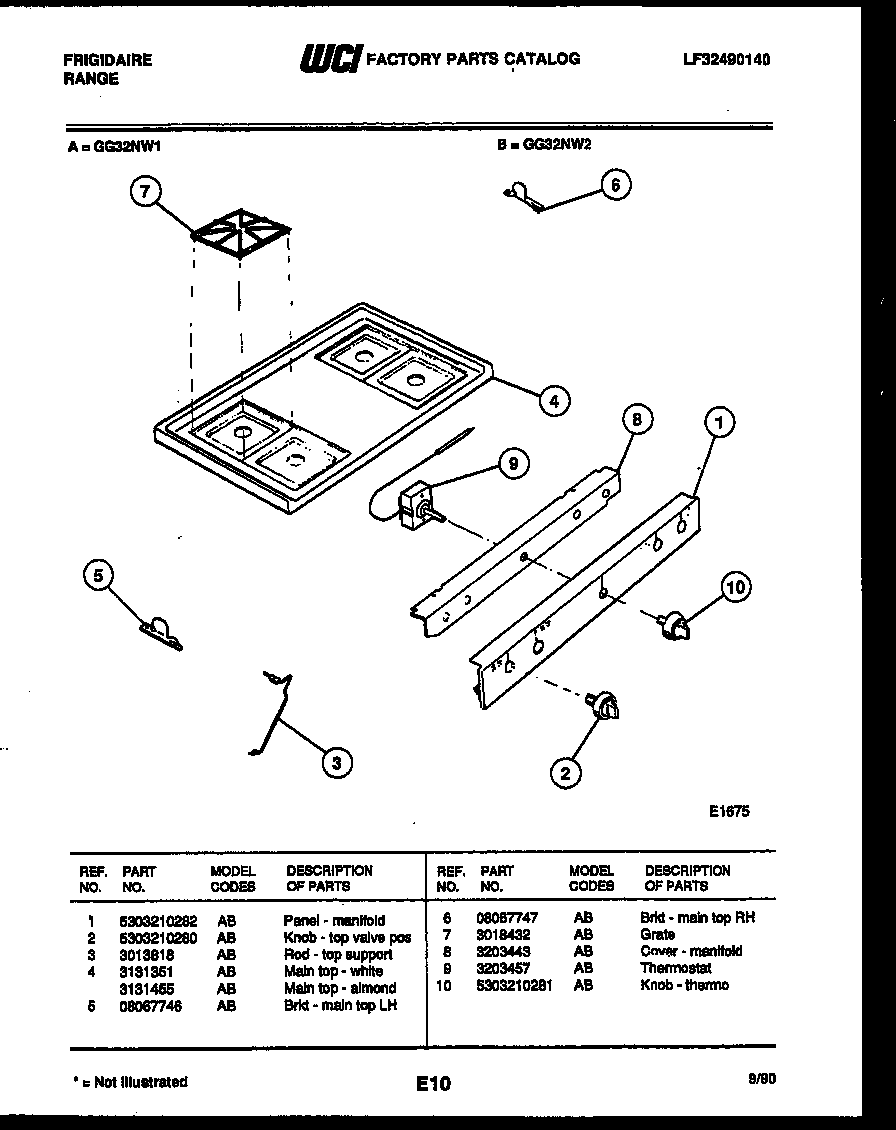 Frigidaire GG32NW2 cooktop parts diagram