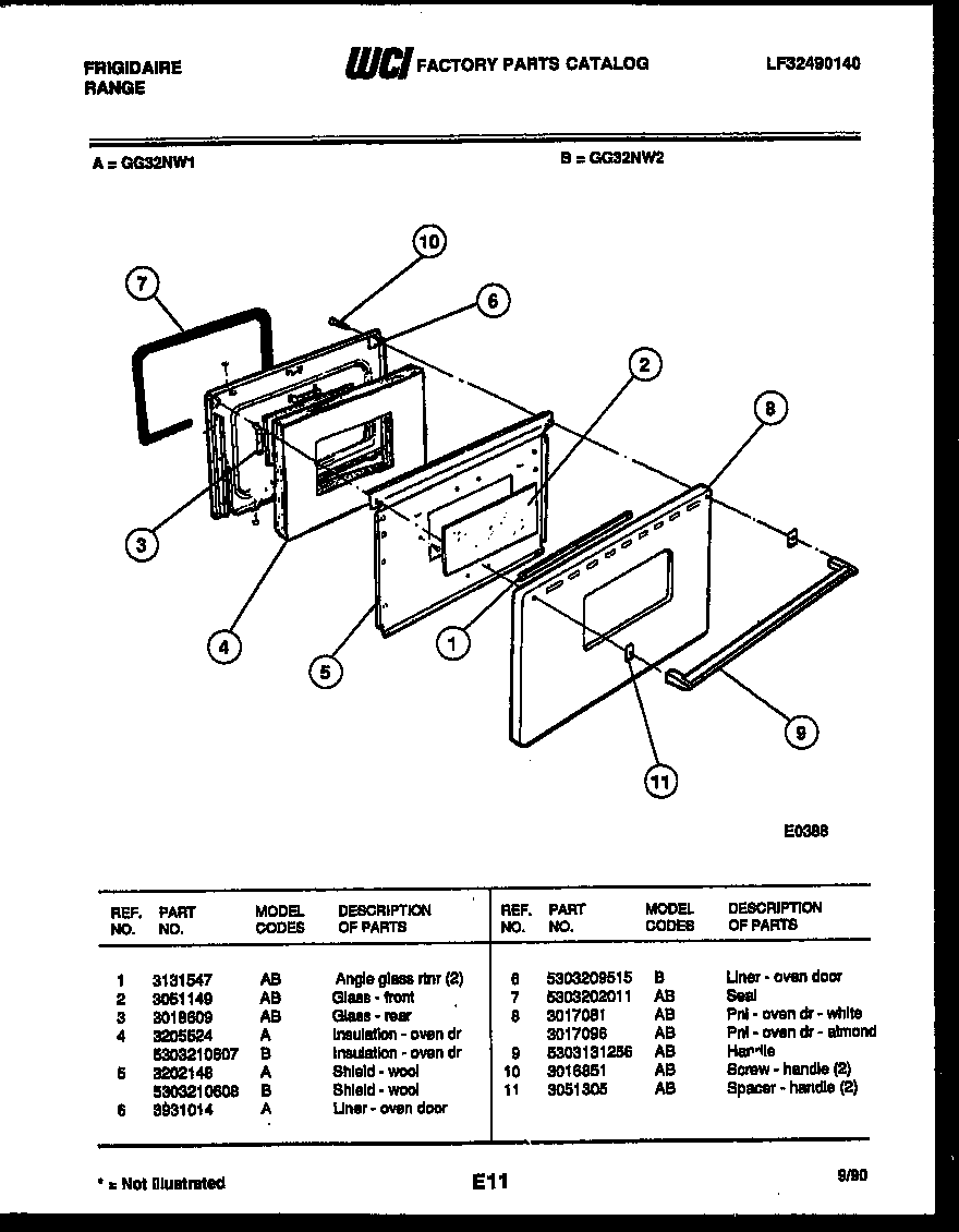 Frigidaire GG32NW2 door parts diagram