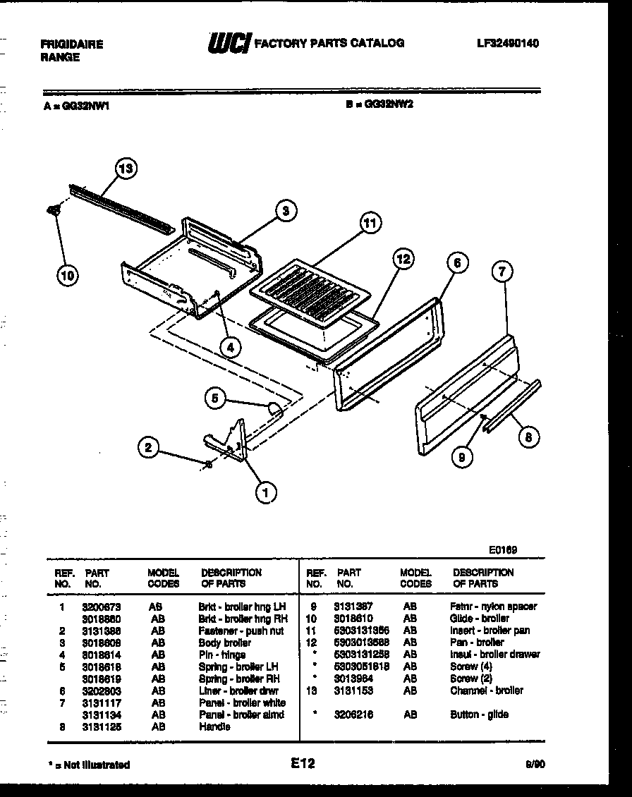 Frigidaire GG32NW2 broiler drawer parts diagram