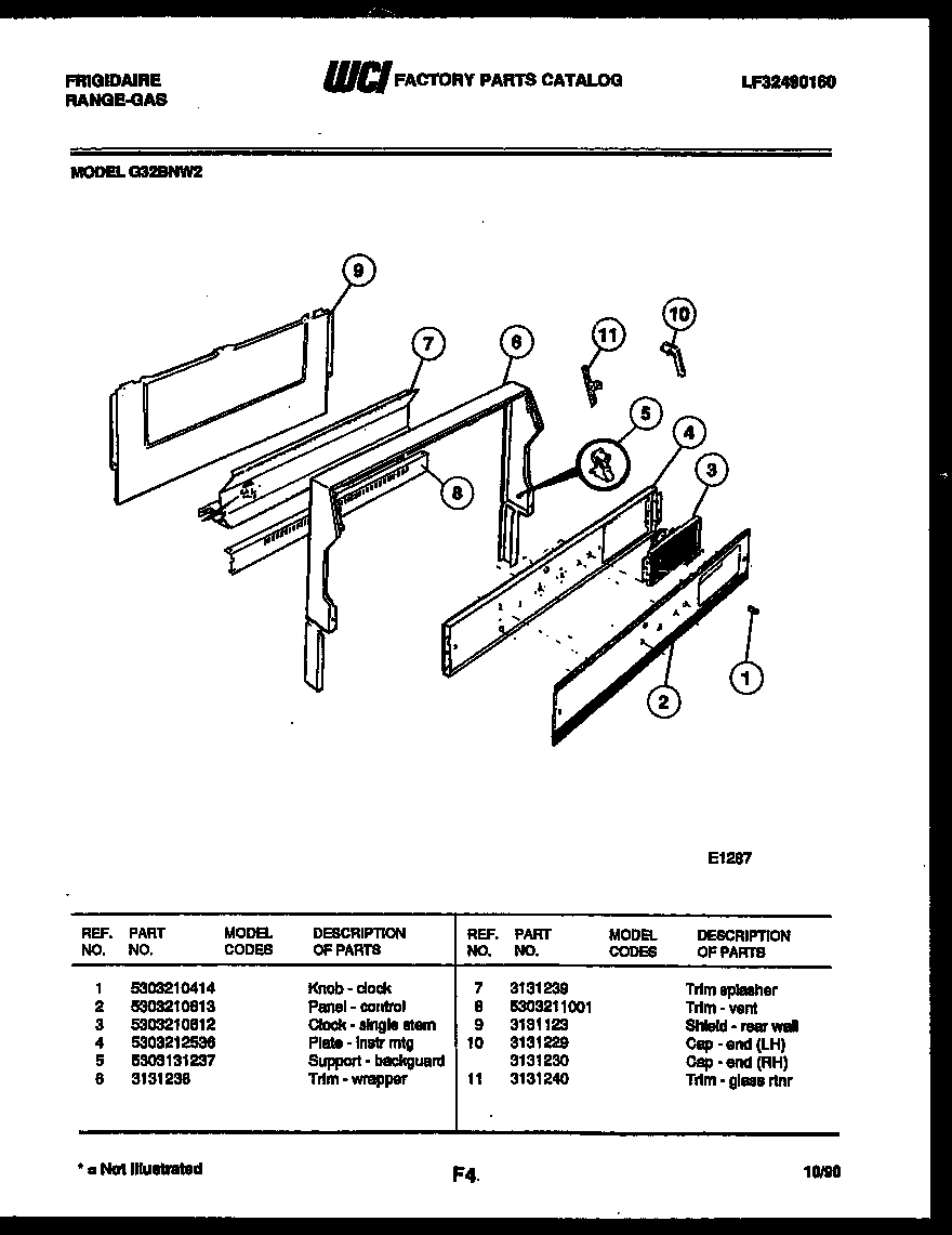 Frigidaire G32BNW2 backguard diagram