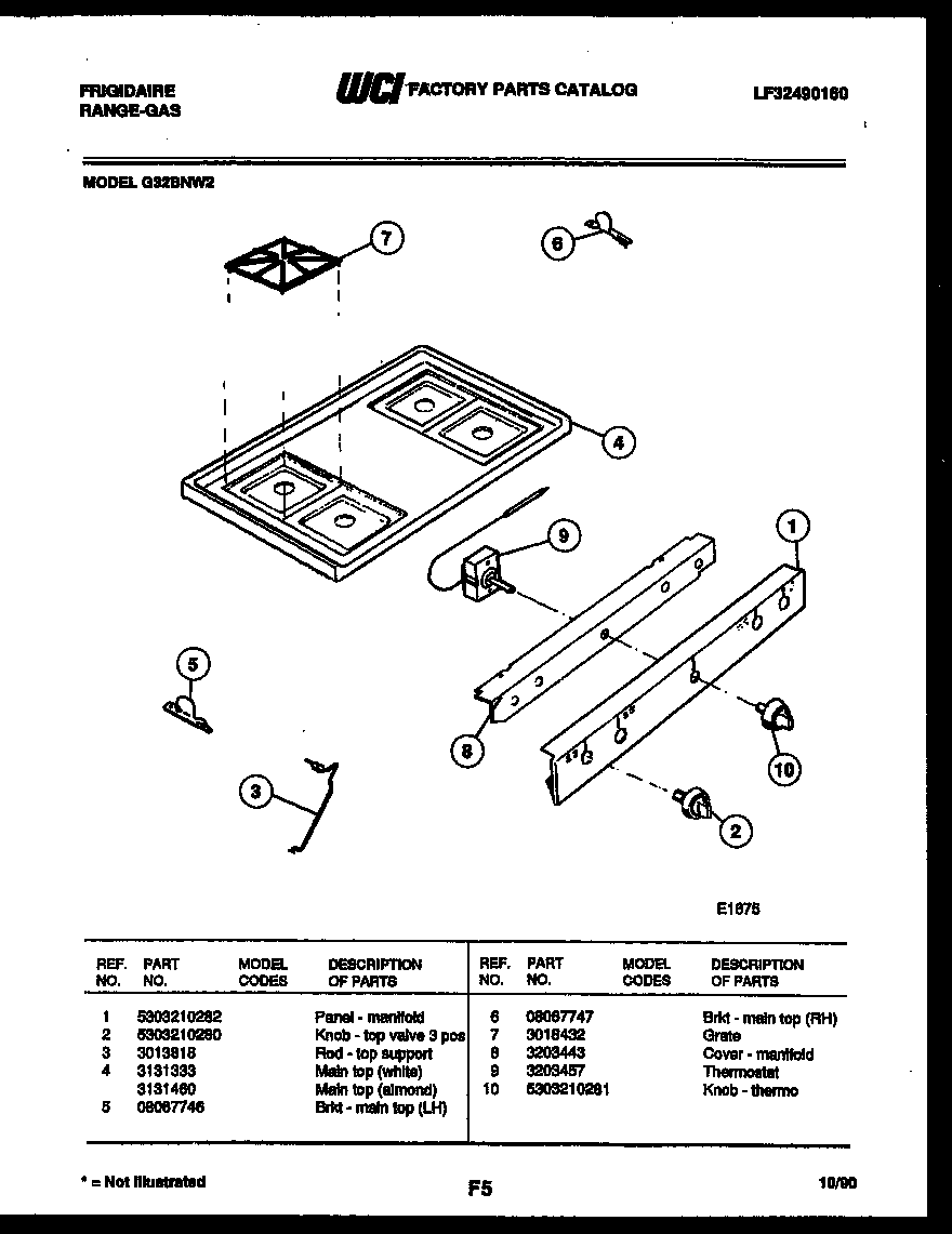 Frigidaire G32BNW2 cooktop parts diagram