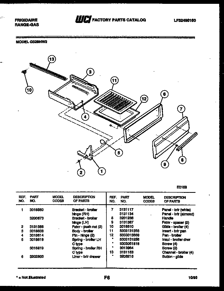 Frigidaire G32BNW2 broiler drawer parts diagram