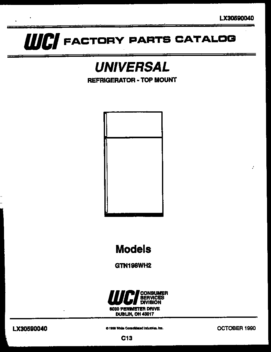 White-Westinghouse GTN198AH2 cover page diagram