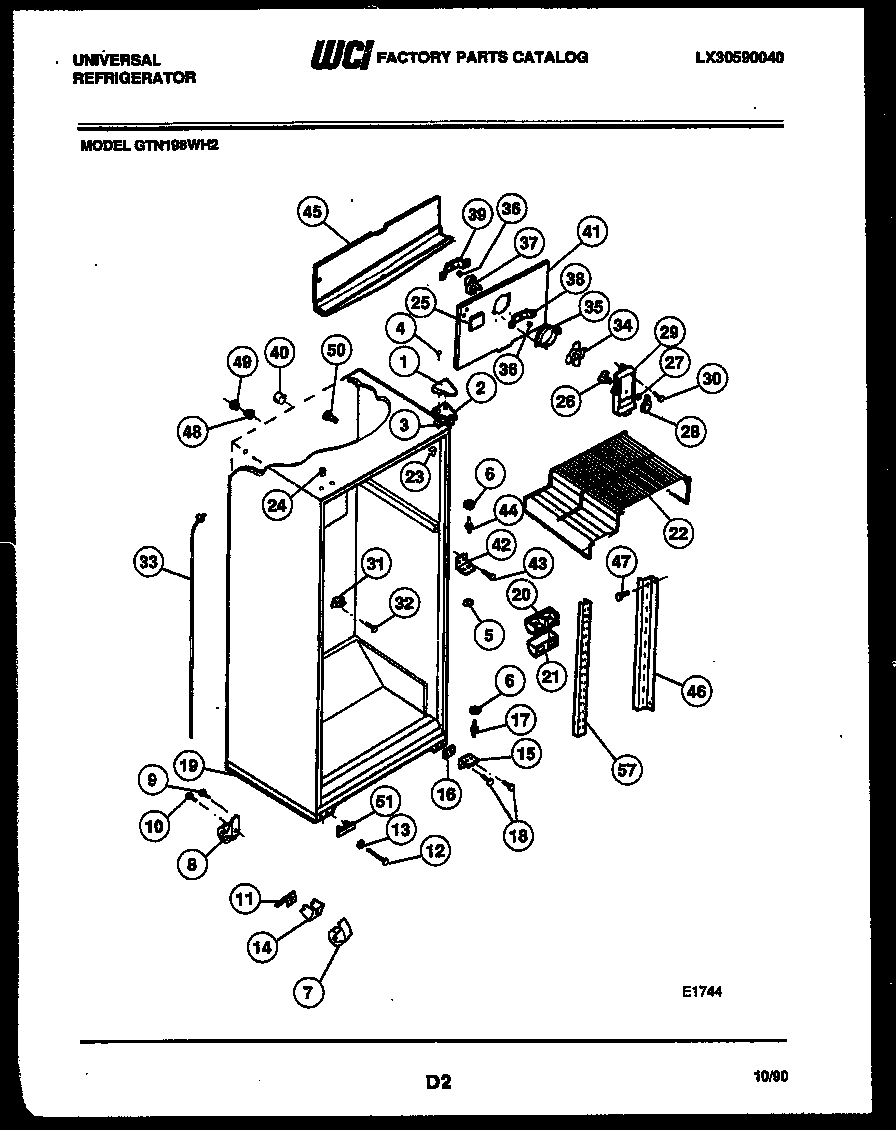 White-Westinghouse GTN198AH2 cabinet parts diagram