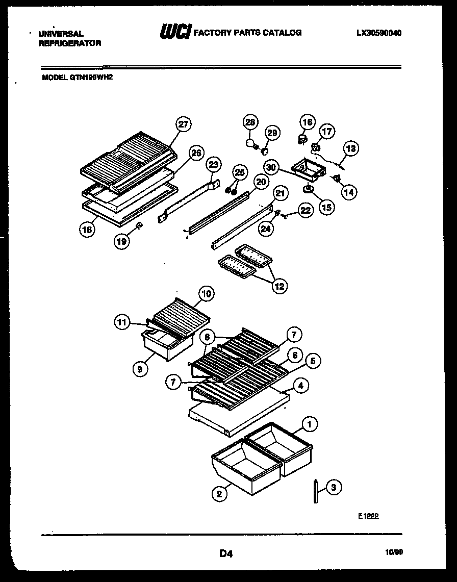 White-Westinghouse GTN198AH2 shelves and supports diagram