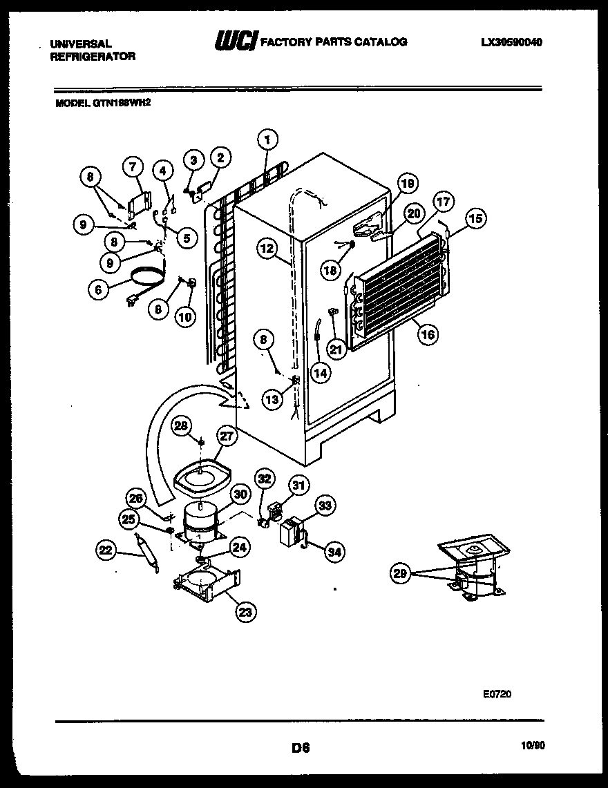 White-Westinghouse GTN198AH2 system and automatic defrost parts diagram