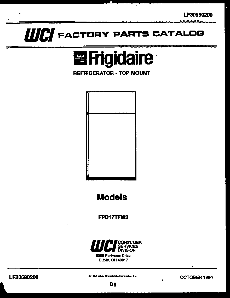 Frigidaire FPD17TFA3 cover page diagram