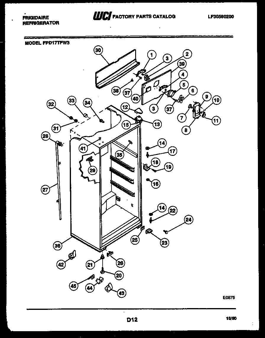 Frigidaire FPD17TFA3 cabinet parts diagram