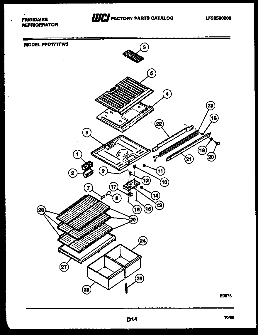 Frigidaire FPD17TFA3 shelves and supports diagram