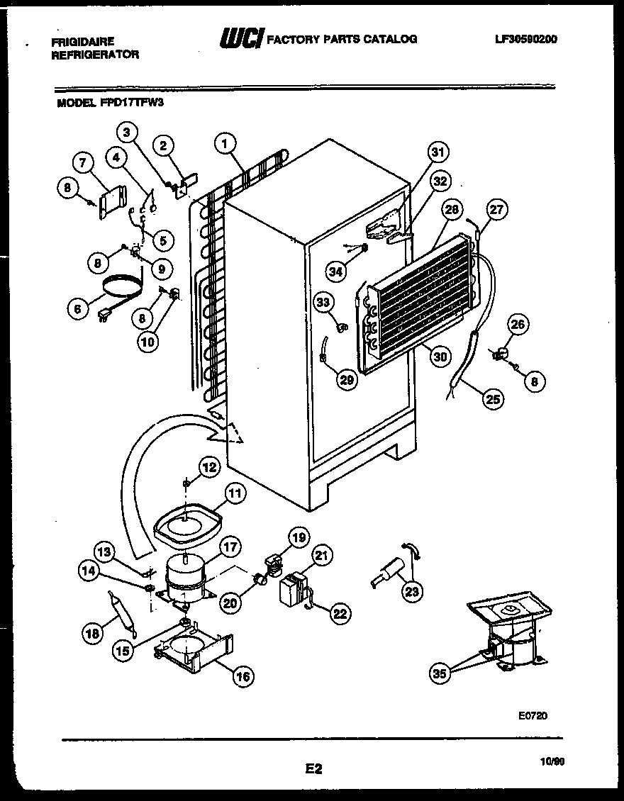 Frigidaire FPD17TFA3 system and automatic defrost parts diagram