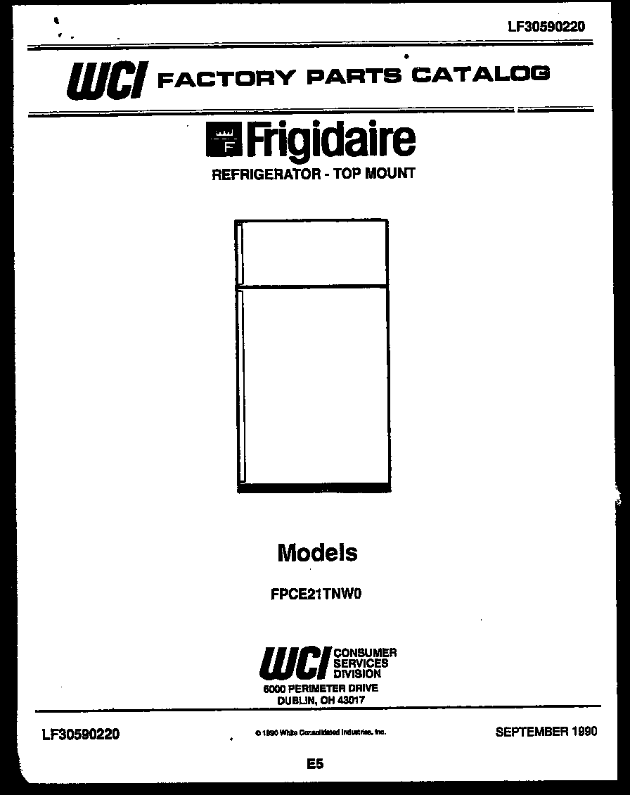 Frigidaire FPCE21TNW0 cover page diagram