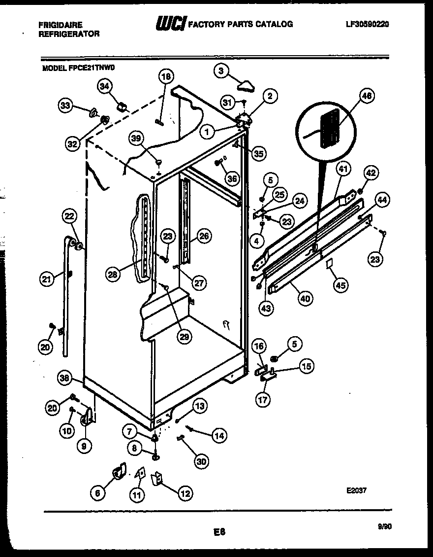 Frigidaire FPCE21TNW0 cabinet parts diagram