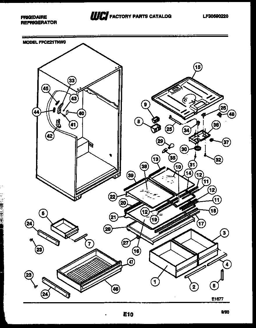 Frigidaire FPCE21TNW0 shelves and supports diagram