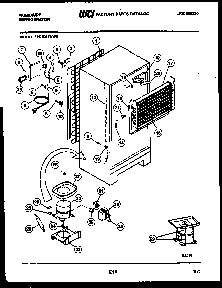 Frigidaire FPCE21TNW0 system and automatic defrost parts diagram