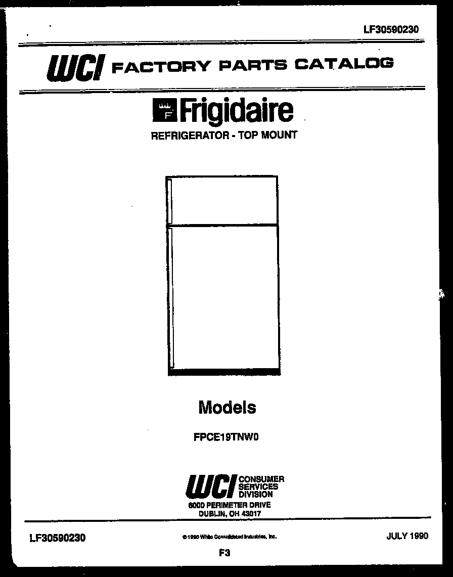 Frigidaire FPCE19TNA0 cover page diagram