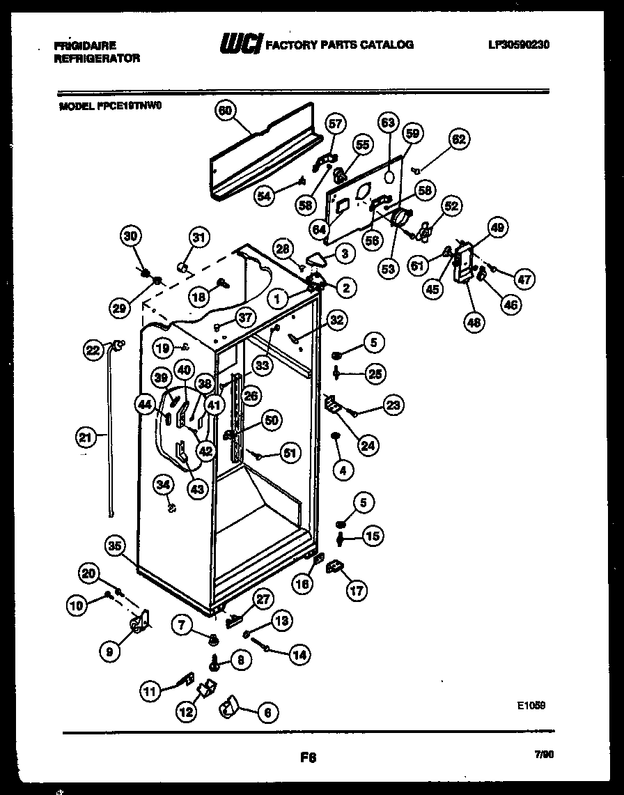 Frigidaire FPCE19TNA0 cabinet parts diagram