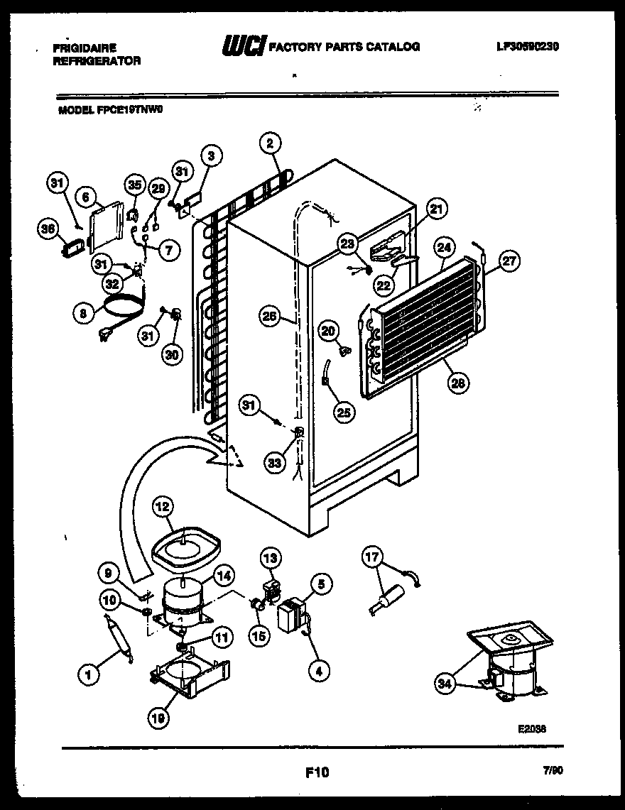 Frigidaire FPCE19TNA0 system and automatic defrost parts diagram