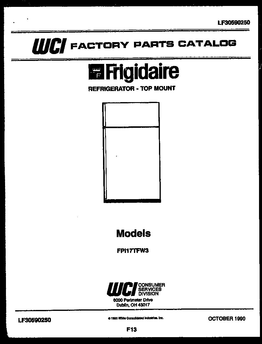 Frigidaire FPI17TFF3 cover page diagram