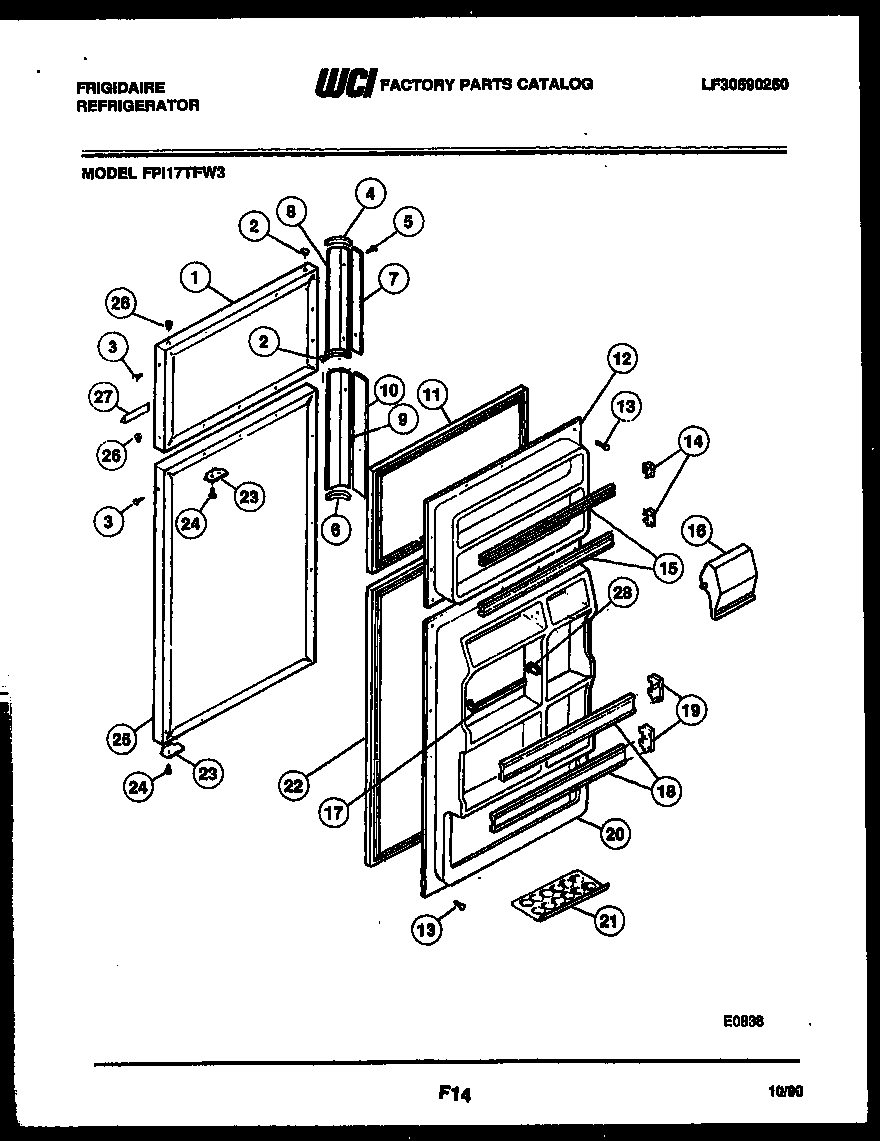 Frigidaire FPI17TFF3 door parts diagram