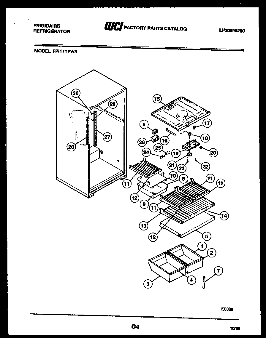 Frigidaire FPI17TFF3 shelves and supports diagram