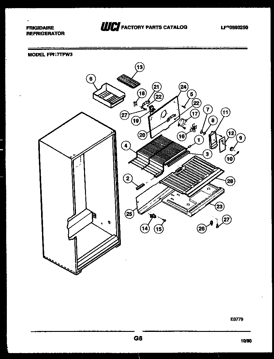 Frigidaire FPI17TFF3 shelves and supports diagram