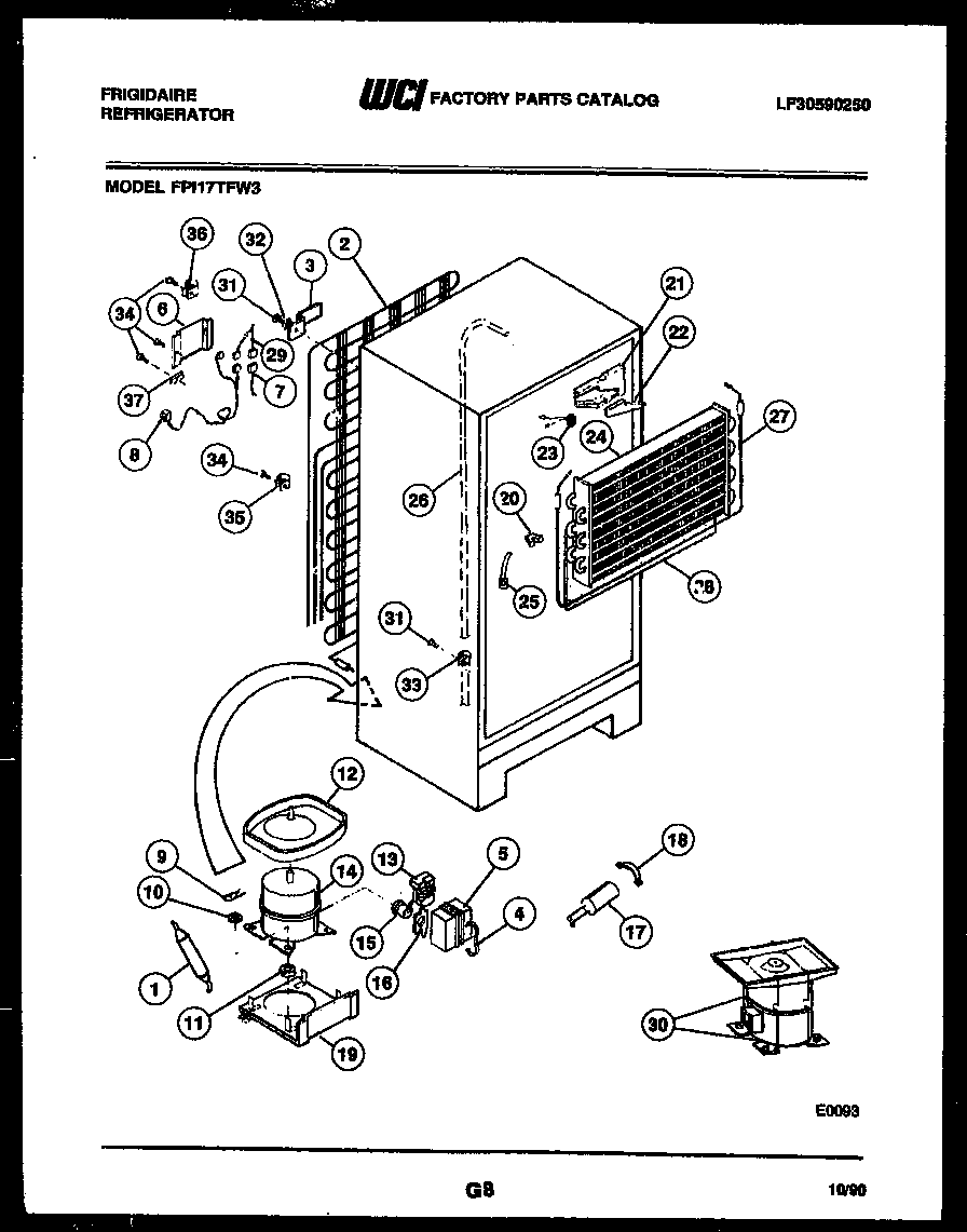 Frigidaire FPI17TFF3 system and automatic defrost parts diagram