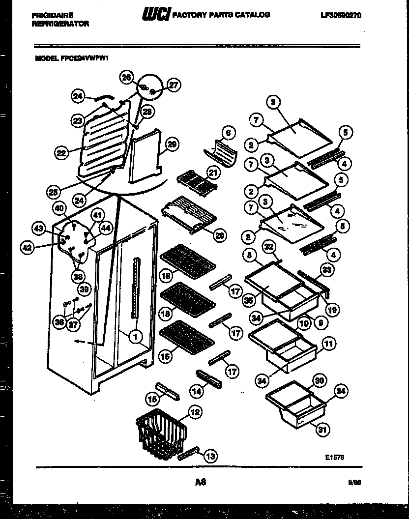 Frigidaire FPCE24VWFA1 shelves and supports diagram