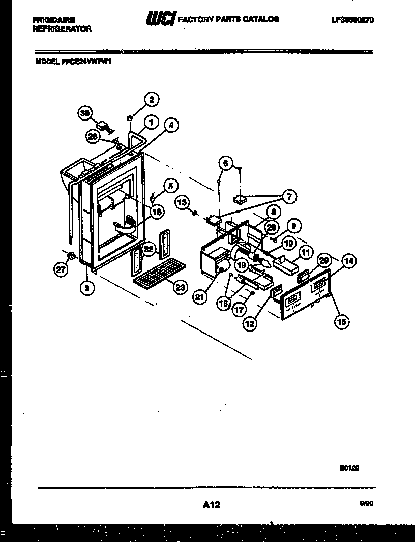 Frigidaire FPCE24VWFA1 ice door, dispenser and water tanks diagram