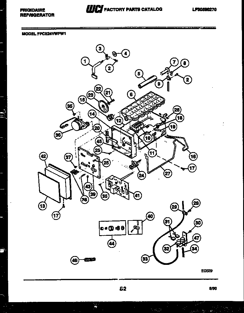 Frigidaire FPCE24VWFA1 ice maker and installation parts diagram