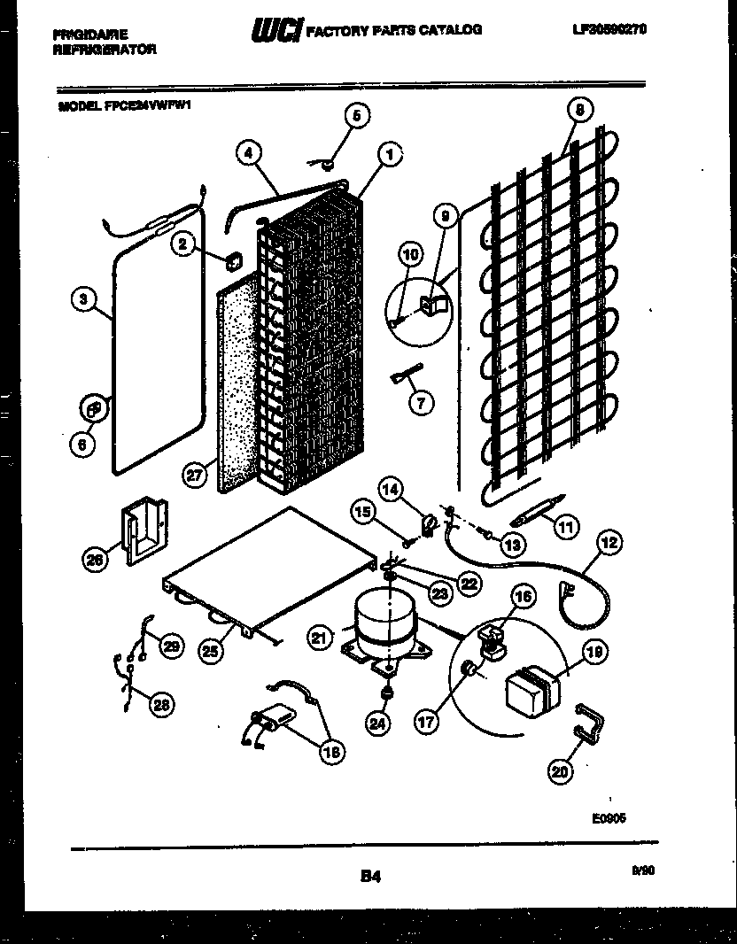 Frigidaire FPCE24VWFA1 system and automatic defrost parts diagram