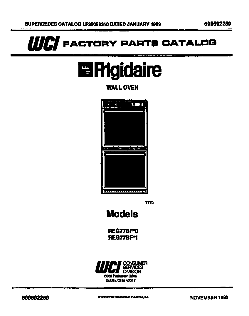 Frigidaire REG77BFB0 cover page- text only diagram