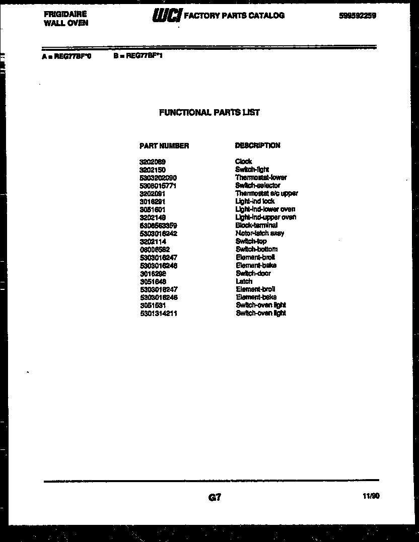 Frigidaire REG74BFB2 control panel diagram