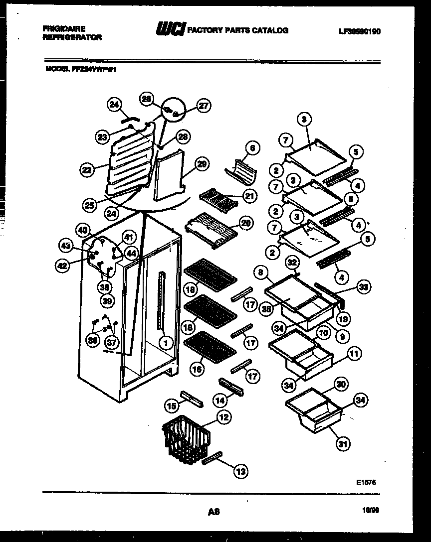 Frigidaire FPZ24VWFH1 shelves and supports diagram