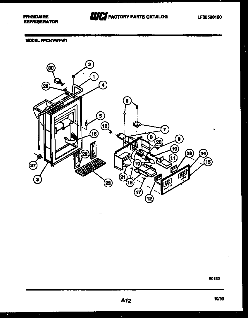 Frigidaire FPZ24VWFH1 ice door, dispenser and water tanks diagram