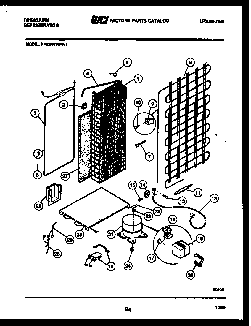 Frigidaire FPZ24VWFH1 system and automatic defrost parts diagram