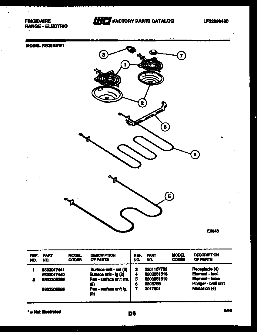Frigidaire RG36BNL1 broiler parts diagram