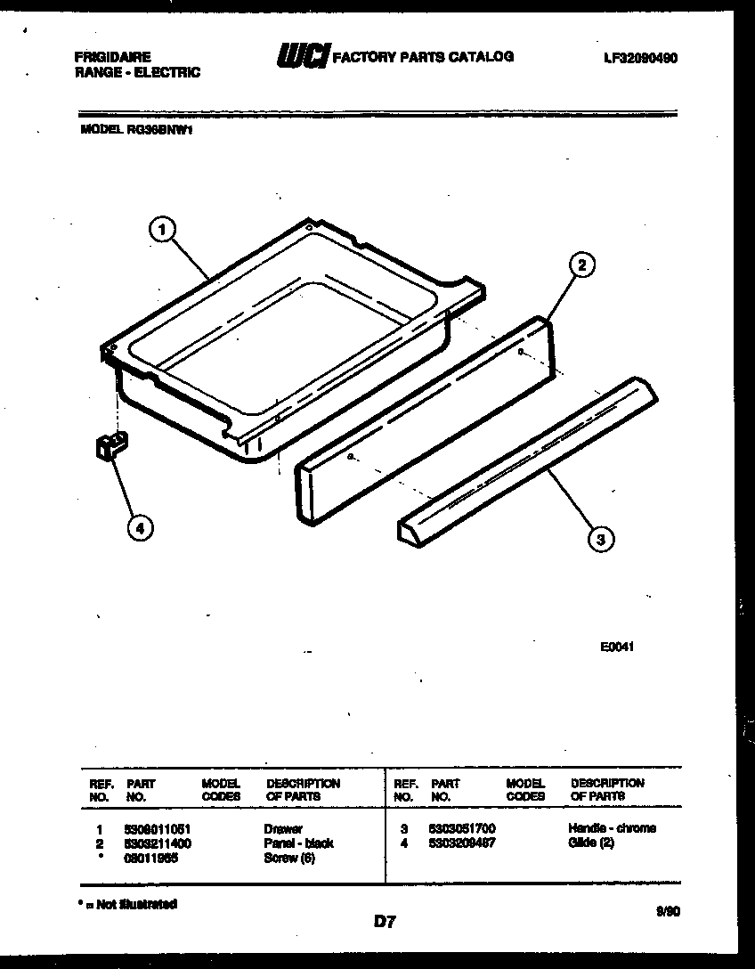 Frigidaire RG36BNL1 drawer parts diagram