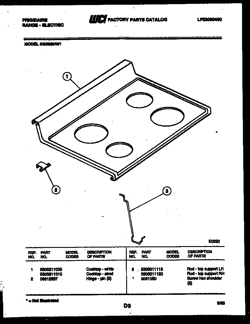 Frigidaire RG36BNL1 cooktop parts diagram