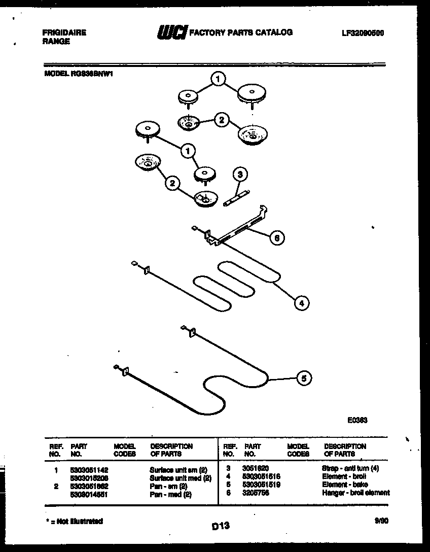 Frigidaire RGS36BNL1 broiler parts diagram